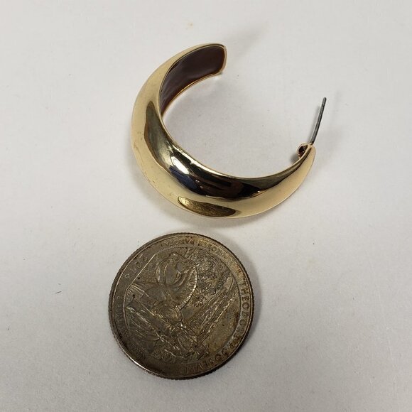 Women's Polished Gold tone Crescent / Half Hoop Drop Earrings, 1.25-inch - Picture 9 of 9